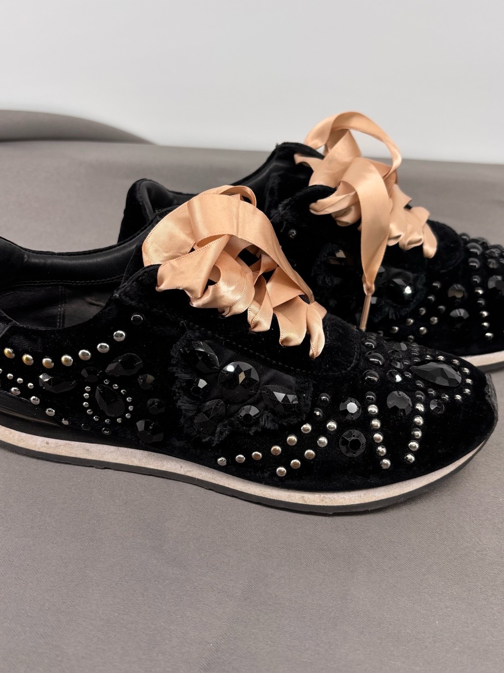 Tory Burch Black Velvet Scarlett Crystal Embellished Sneakers